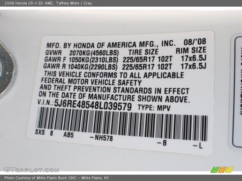 Taffeta White / Gray 2008 Honda CR-V EX 4WD
