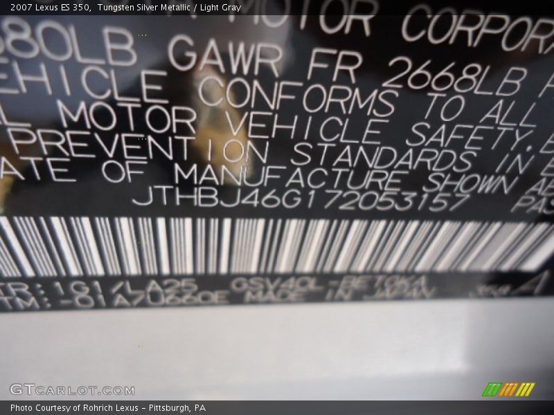 Tungsten Silver Metallic / Light Gray 2007 Lexus ES 350