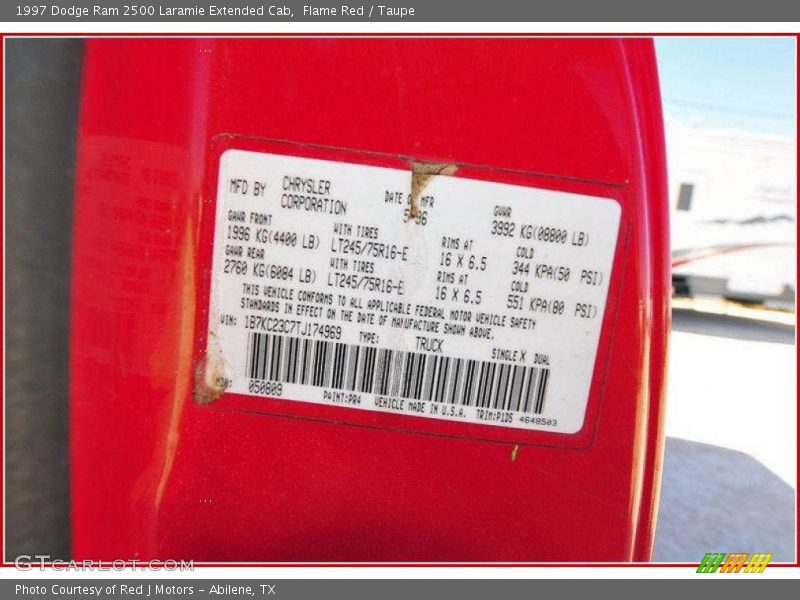 Flame Red / Taupe 1997 Dodge Ram 2500 Laramie Extended Cab
