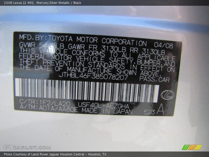 Mercury Silver Metallic / Black 2008 Lexus LS 460