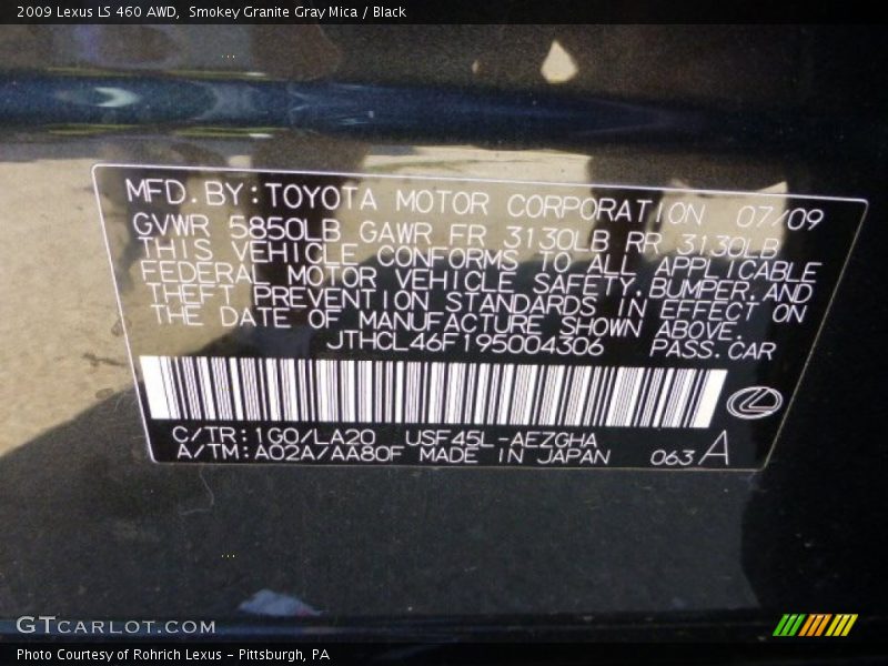 Smokey Granite Gray Mica / Black 2009 Lexus LS 460 AWD