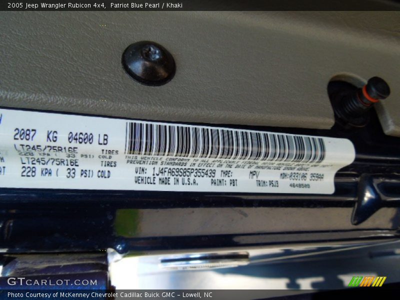 Patriot Blue Pearl / Khaki 2005 Jeep Wrangler Rubicon 4x4