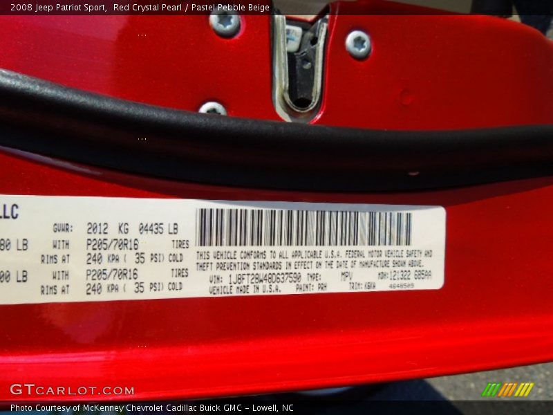 Red Crystal Pearl / Pastel Pebble Beige 2008 Jeep Patriot Sport