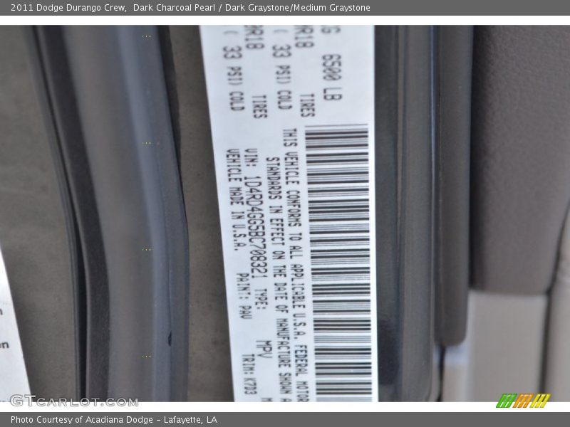 Dark Charcoal Pearl / Dark Graystone/Medium Graystone 2011 Dodge Durango Crew