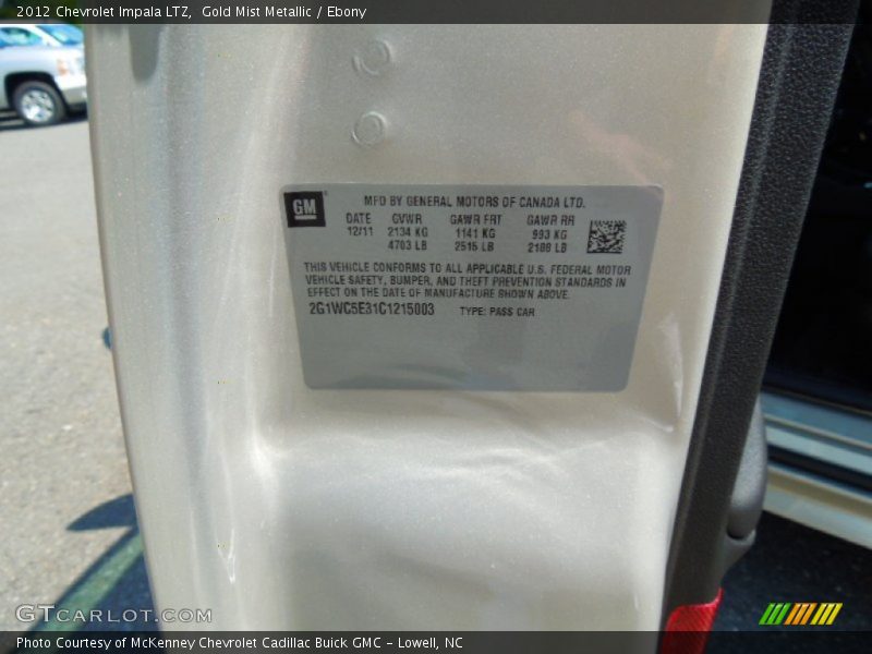 Gold Mist Metallic / Ebony 2012 Chevrolet Impala LTZ