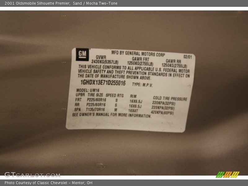 Sand / Mocha Two-Tone 2001 Oldsmobile Silhouette Premier