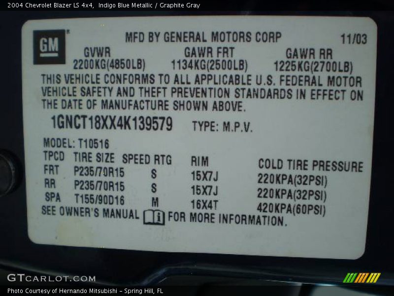 Indigo Blue Metallic / Graphite Gray 2004 Chevrolet Blazer LS 4x4