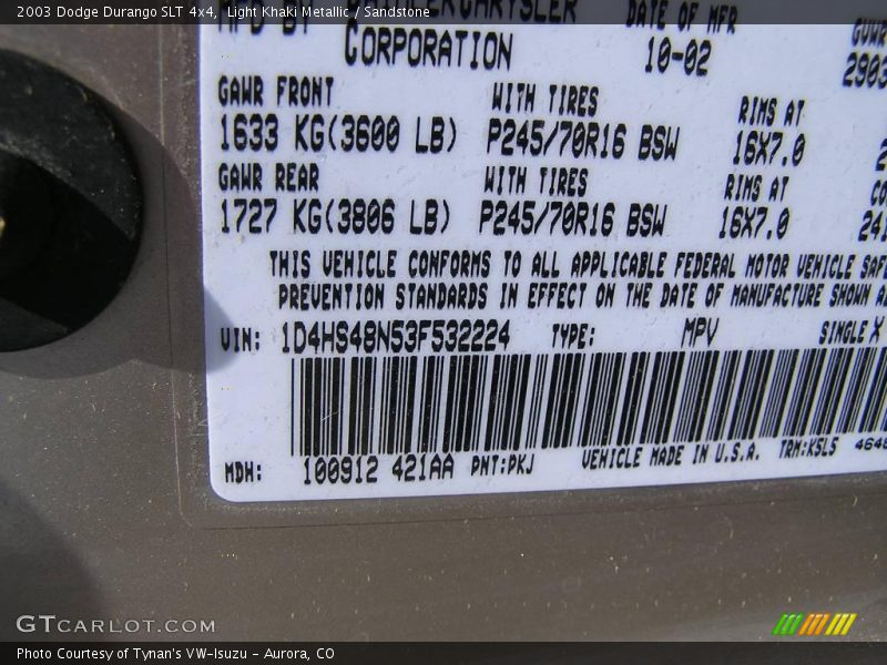 Light Khaki Metallic / Sandstone 2003 Dodge Durango SLT 4x4