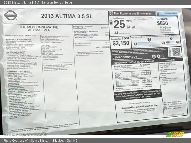 Saharan Stone / Beige 2013 Nissan Altima 3.5 S