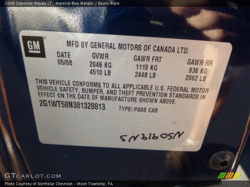 Imperial Blue Metallic / Ebony Black 2008 Chevrolet Impala LT
