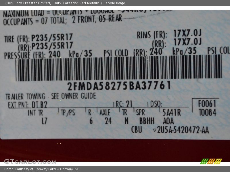 Dark Toreador Red Metallic / Pebble Beige 2005 Ford Freestar Limited