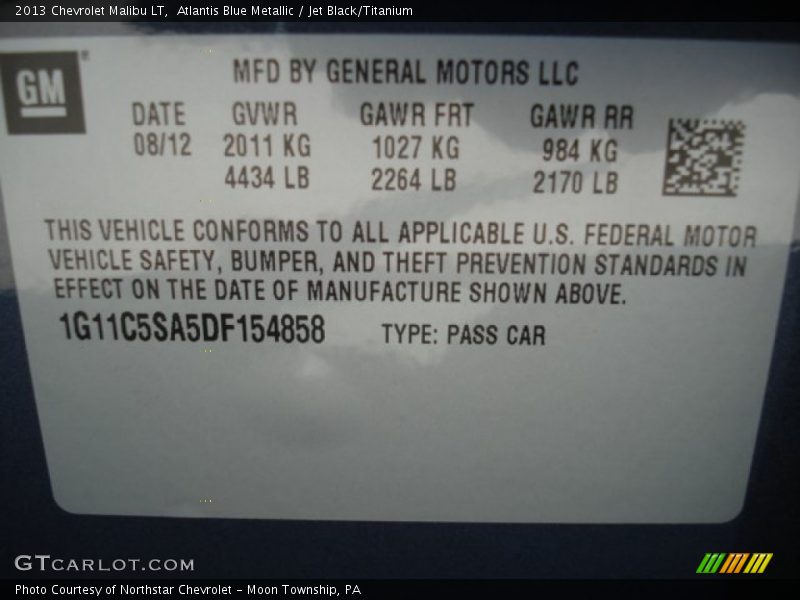 Atlantis Blue Metallic / Jet Black/Titanium 2013 Chevrolet Malibu LT
