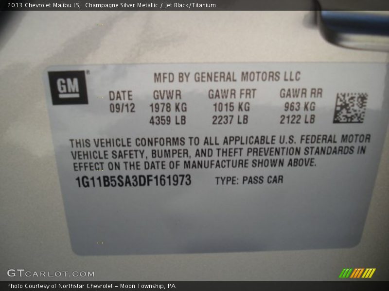 Champagne Silver Metallic / Jet Black/Titanium 2013 Chevrolet Malibu LS