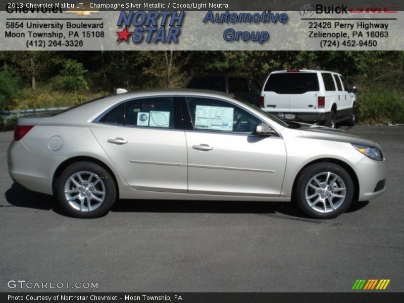 Champagne Silver Metallic / Cocoa/Light Neutral 2013 Chevrolet Malibu LT