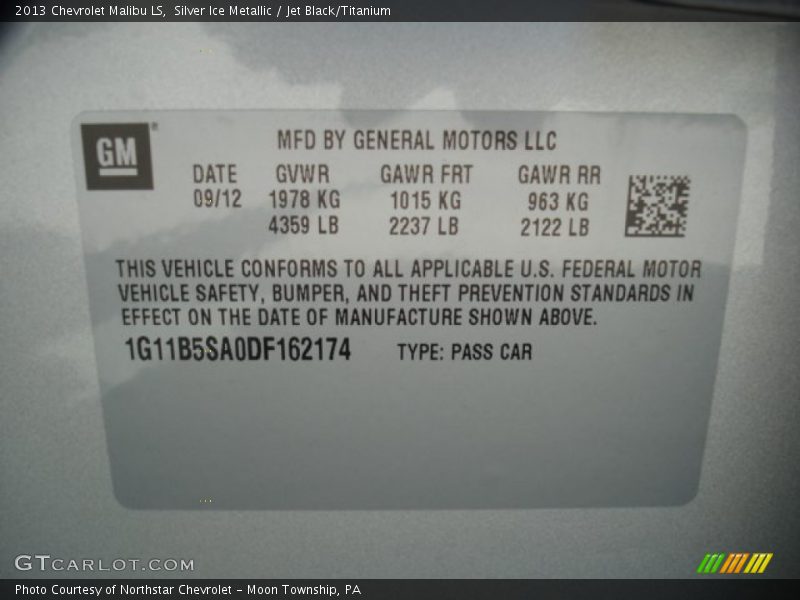 Silver Ice Metallic / Jet Black/Titanium 2013 Chevrolet Malibu LS