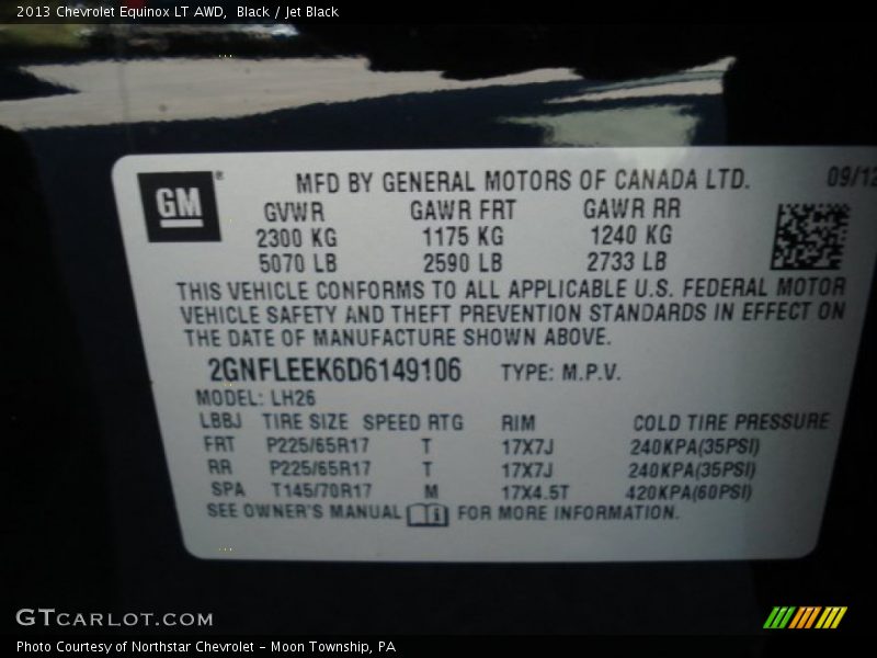 Black / Jet Black 2013 Chevrolet Equinox LT AWD