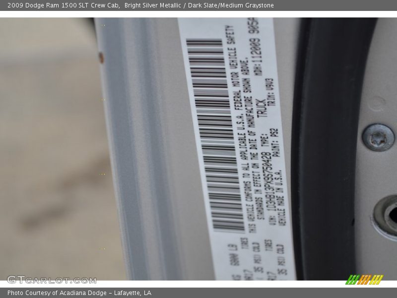 Bright Silver Metallic / Dark Slate/Medium Graystone 2009 Dodge Ram 1500 SLT Crew Cab