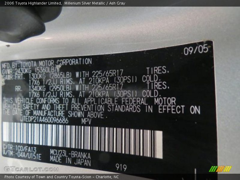 Millenium Silver Metallic / Ash Gray 2006 Toyota Highlander Limited