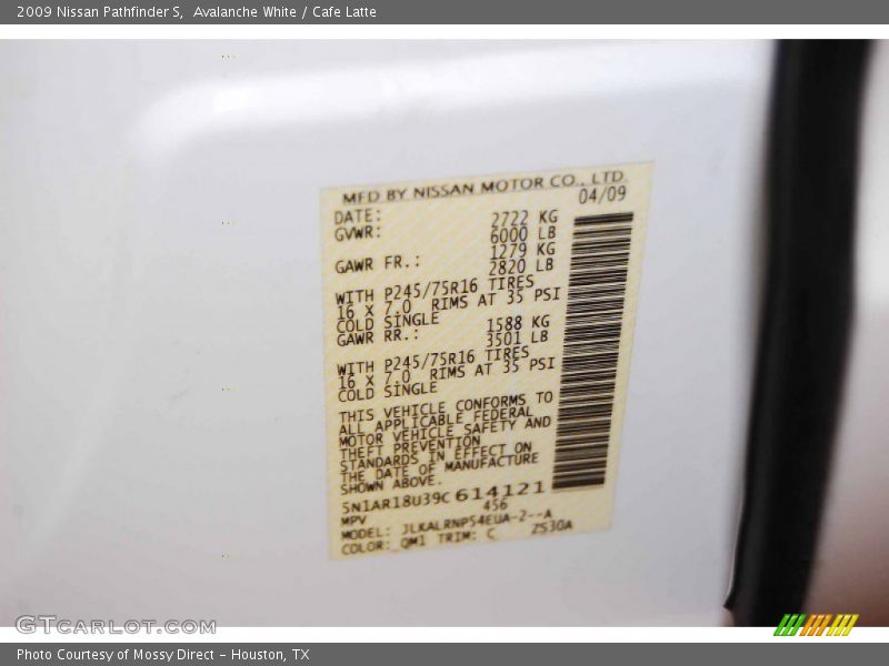 Avalanche White / Cafe Latte 2009 Nissan Pathfinder S