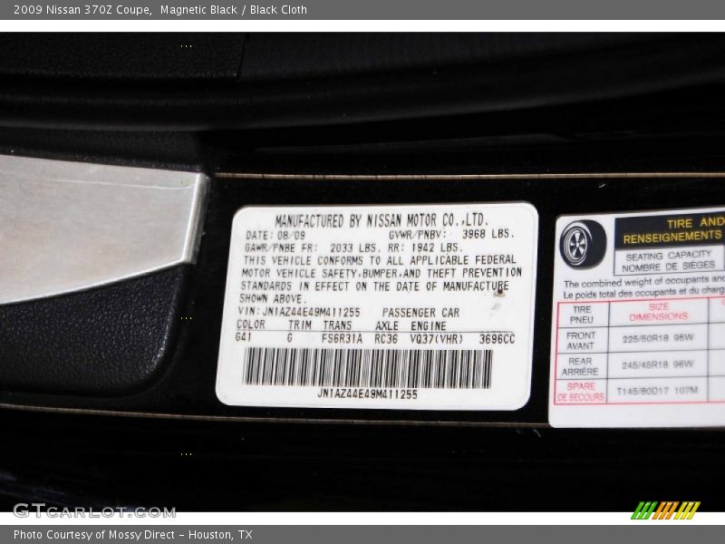 2009 370Z Coupe Magnetic Black Color Code G41