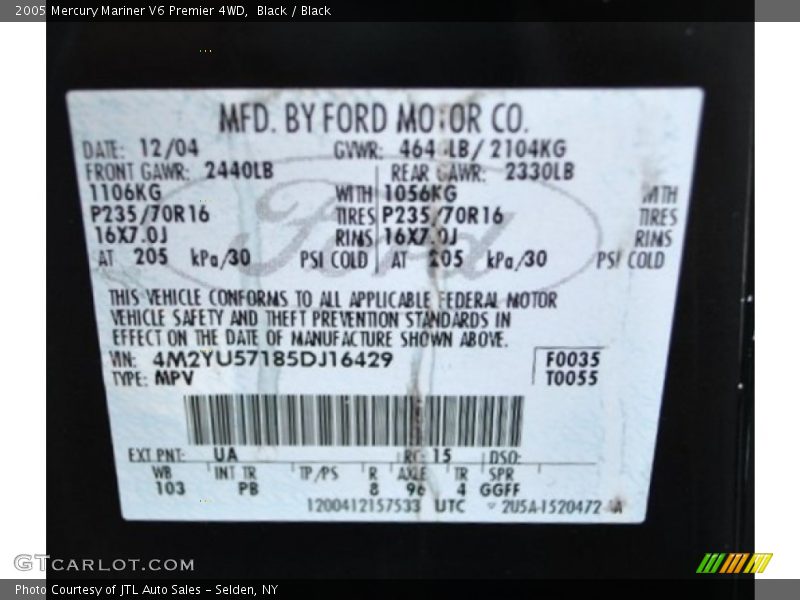 Black / Black 2005 Mercury Mariner V6 Premier 4WD