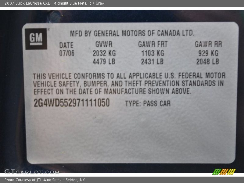 Midnight Blue Metallic / Gray 2007 Buick LaCrosse CXL