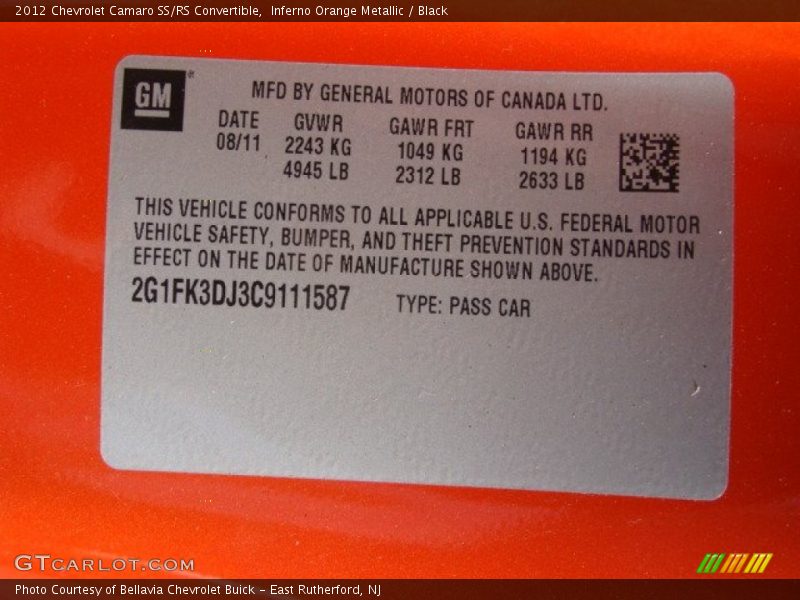 Inferno Orange Metallic / Black 2012 Chevrolet Camaro SS/RS Convertible