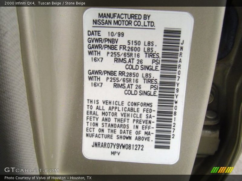 Info Tag of 2000 QX4 
