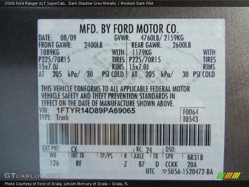 Dark Shadow Grey Metallic / Medium Dark Flint 2009 Ford Ranger XLT SuperCab