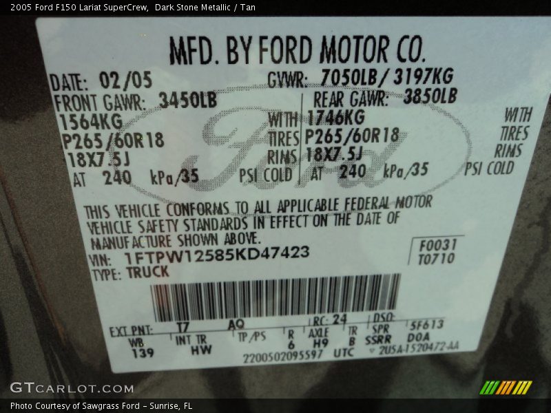 Dark Stone Metallic / Tan 2005 Ford F150 Lariat SuperCrew