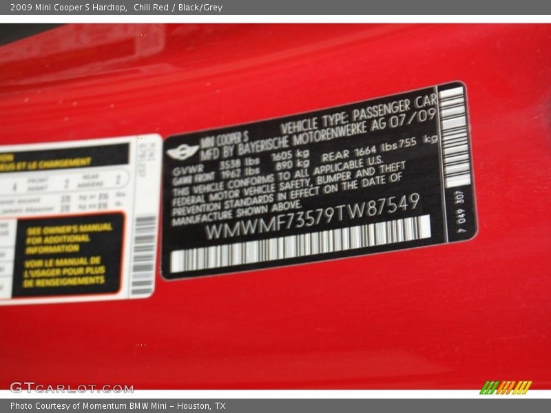 Chili Red / Black/Grey 2009 Mini Cooper S Hardtop