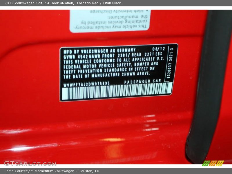 Tornado Red / Titan Black 2013 Volkswagen Golf R 4 Door 4Motion