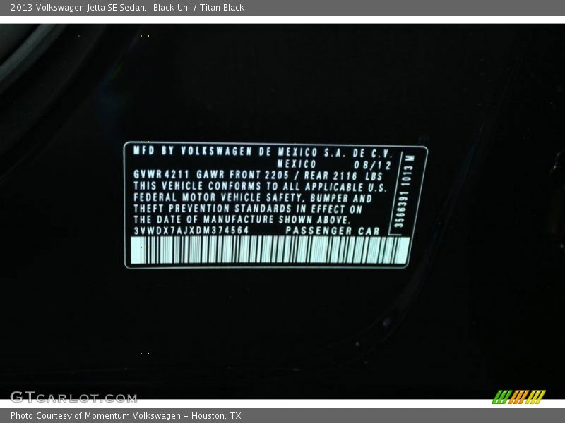 Black Uni / Titan Black 2013 Volkswagen Jetta SE Sedan