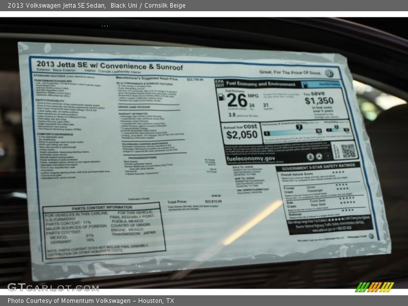 Black Uni / Cornsilk Beige 2013 Volkswagen Jetta SE Sedan