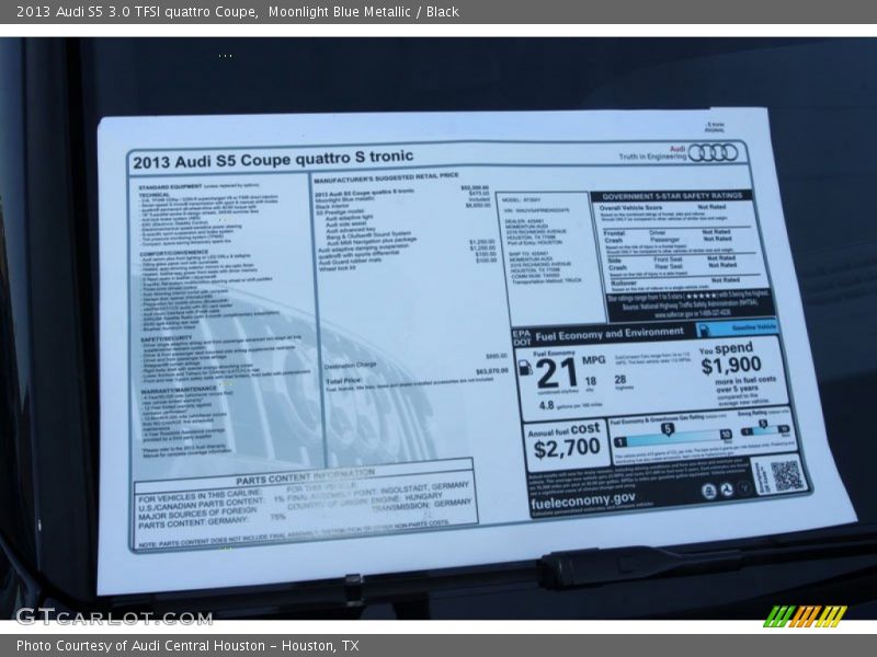  2013 S5 3.0 TFSI quattro Coupe Window Sticker