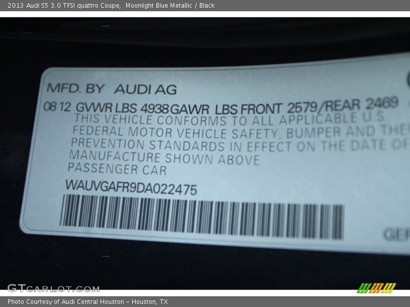 Moonlight Blue Metallic / Black 2013 Audi S5 3.0 TFSI quattro Coupe