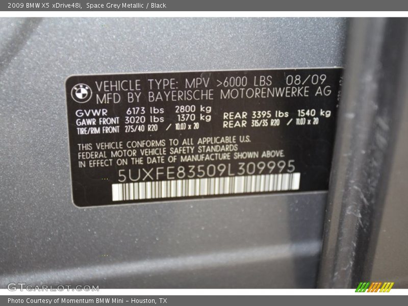Space Grey Metallic / Black 2009 BMW X5 xDrive48i