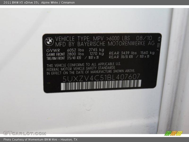 Alpine White / Cinnamon 2011 BMW X5 xDrive 35i