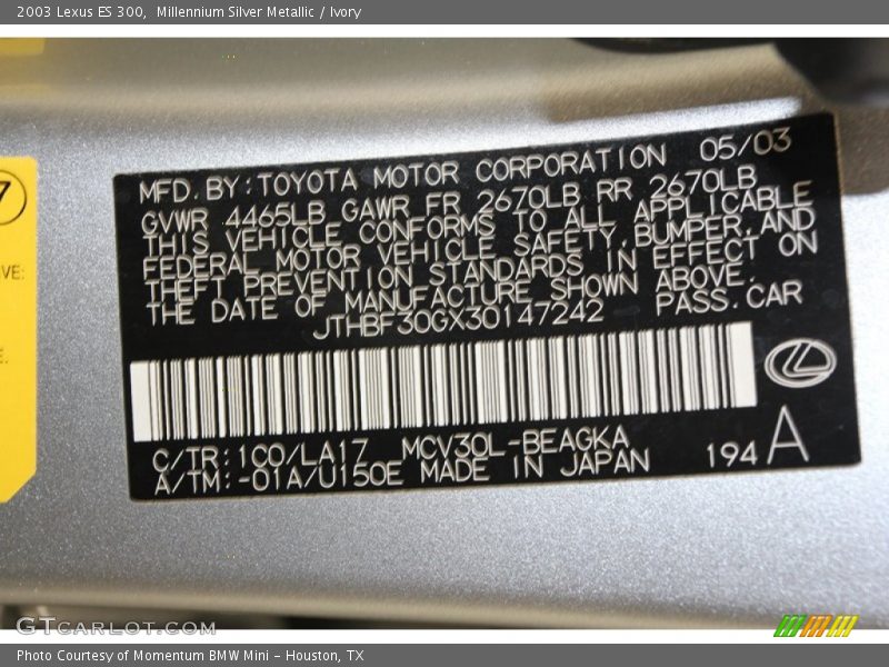 Millennium Silver Metallic / Ivory 2003 Lexus ES 300