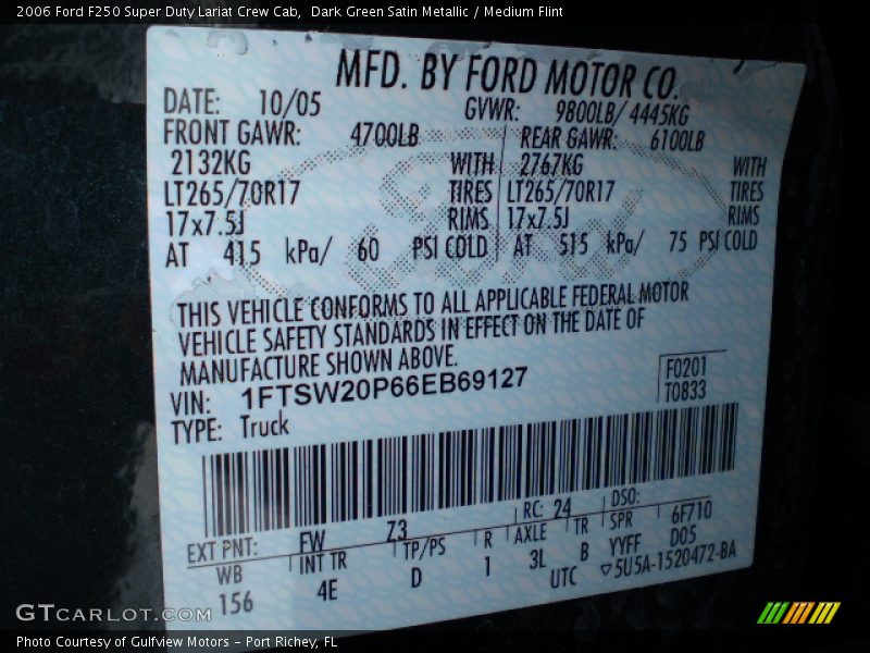 Dark Green Satin Metallic / Medium Flint 2006 Ford F250 Super Duty Lariat Crew Cab