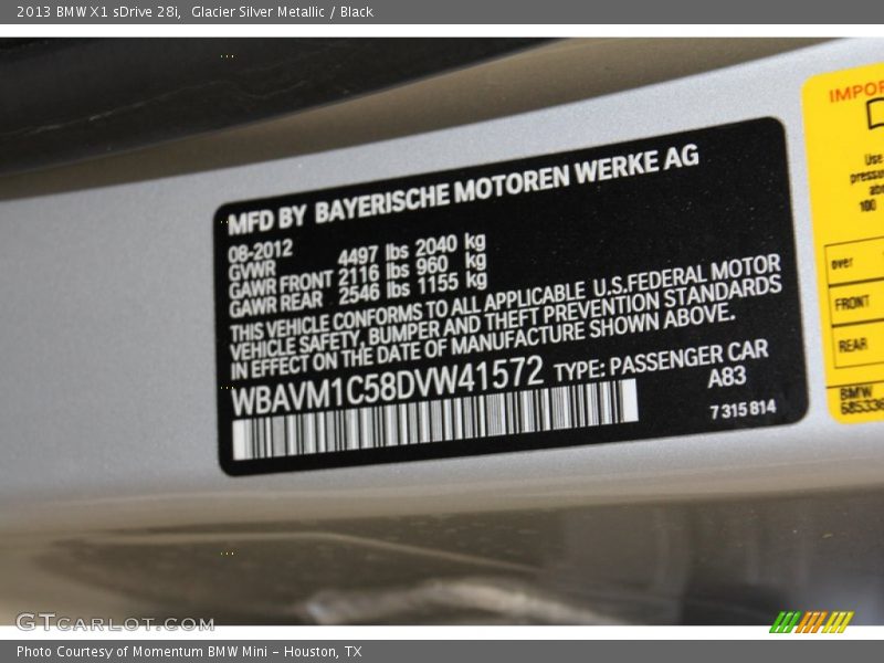 Glacier Silver Metallic / Black 2013 BMW X1 sDrive 28i