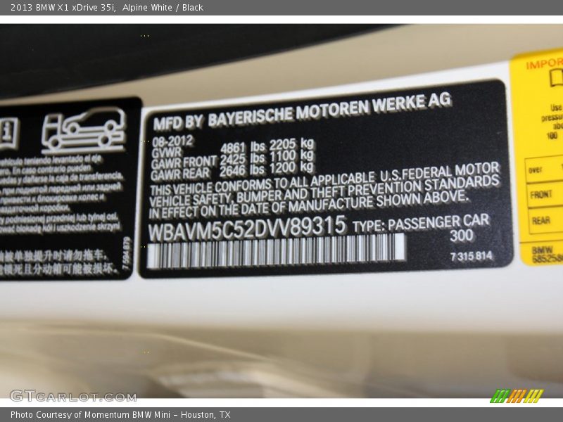 2013 X1 xDrive 35i Alpine White Color Code 300