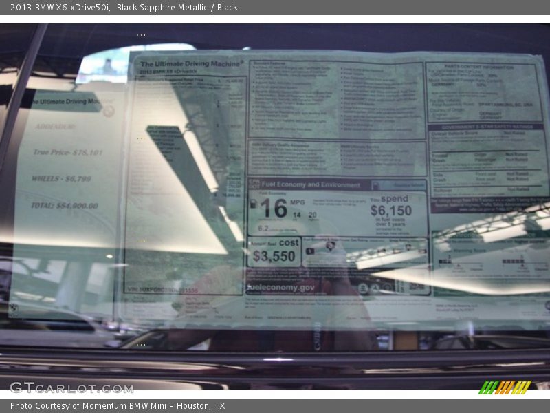  2013 X6 xDrive50i Window Sticker