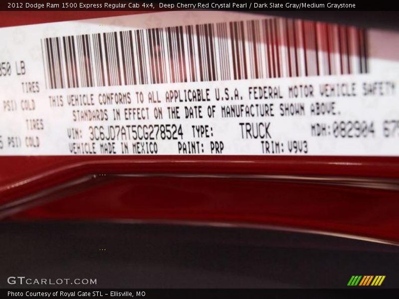 Deep Cherry Red Crystal Pearl / Dark Slate Gray/Medium Graystone 2012 Dodge Ram 1500 Express Regular Cab 4x4