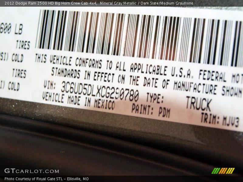 Mineral Gray Metallic / Dark Slate/Medium Graystone 2012 Dodge Ram 2500 HD Big Horn Crew Cab 4x4