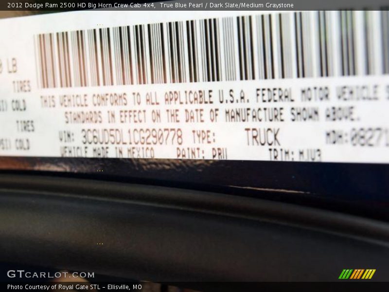 True Blue Pearl / Dark Slate/Medium Graystone 2012 Dodge Ram 2500 HD Big Horn Crew Cab 4x4