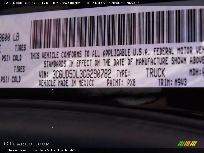 Black / Dark Slate/Medium Graystone 2012 Dodge Ram 2500 HD Big Horn Crew Cab 4x4