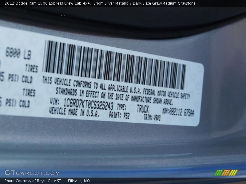 Bright Silver Metallic / Dark Slate Gray/Medium Graystone 2012 Dodge Ram 1500 Express Crew Cab 4x4