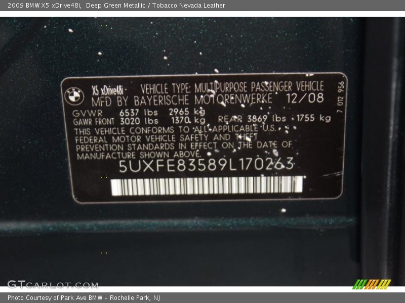 Deep Green Metallic / Tobacco Nevada Leather 2009 BMW X5 xDrive48i