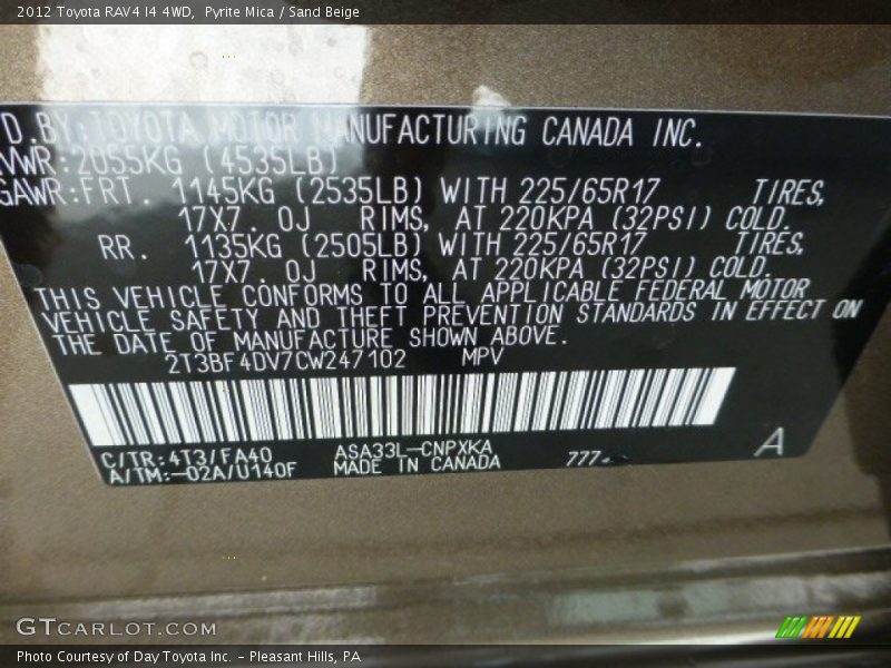Pyrite Mica / Sand Beige 2012 Toyota RAV4 I4 4WD